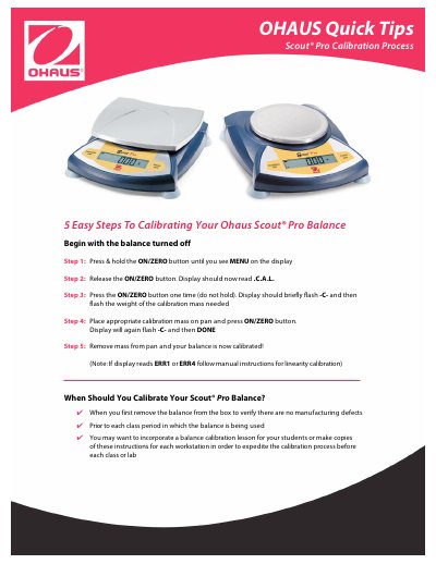 Ohaus Scout Pro Balance Quick Tips - cover page