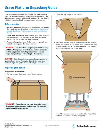 Agilent Technologies Bravo Platform Unpacking Guide - cover page