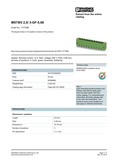 Phoenix Contact MSTBV 2,5/3-GF-5,08 Datasheet - cover page