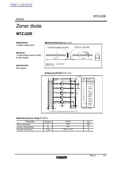 ROHM MTZJ22B Zener Diode Datasheet - cover page
