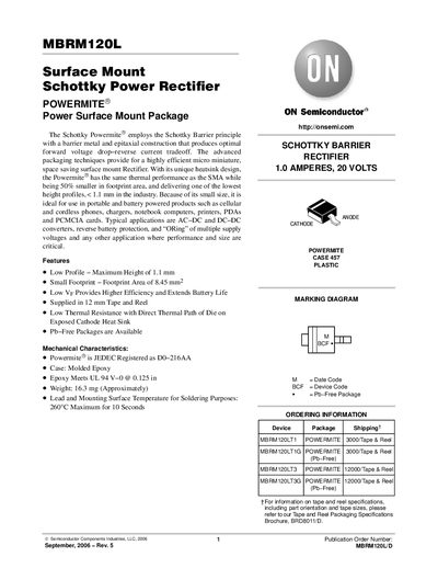 ON Semiconductor MBRM120L Schottky Power Rectifier Datasheet - cover page