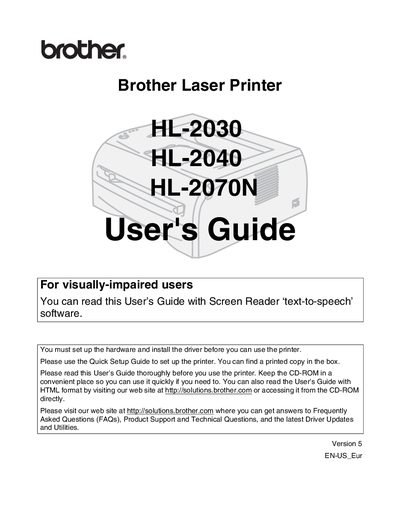 Brother HL-2030/HL-2040/HL-2070N User Manual - cover page