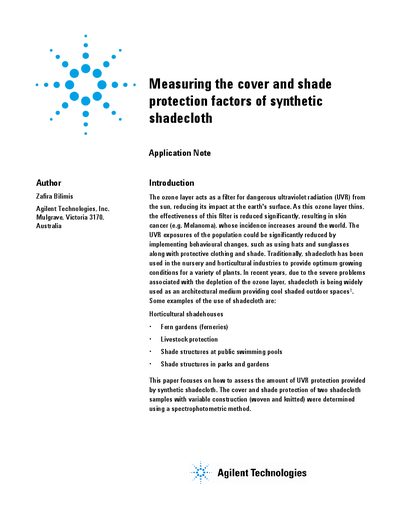 Agilent Cary 1/3E UV-Vis Spectrophotometer Shadecloth Measurement Application Note - cover page