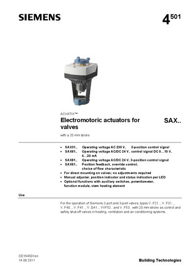 Siemens SAX31.00 SAX61.03U SAX81.03 Equal technology data - cover page