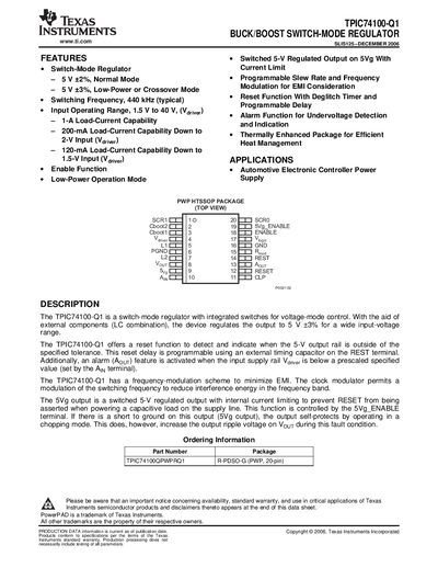 Texas Instruments TPIC74100-Q1 Buck/Boost Switch-Mode Regulator Datasheet - cover page
