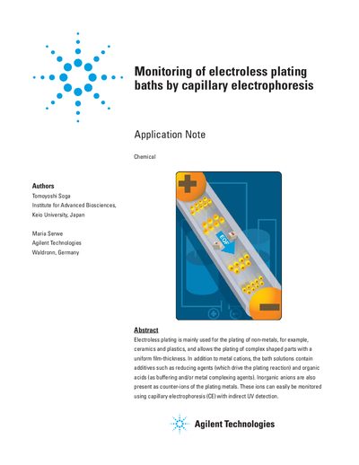Agilent Monitoring of Electroless Plating Baths by Capillary Electrophoresis Application Note - cover page