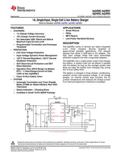 TEXAS INSTRUMENTS bq24090 bq24091 bq24092 bq24093 handbook - cover page