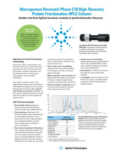 Agilent mRP-C18 High-Recovery Protein Fractionation HPLC Column Product Leaflet - cover page
