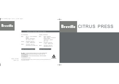 Breville 800CPXL Citrus Press User Manual - cover page