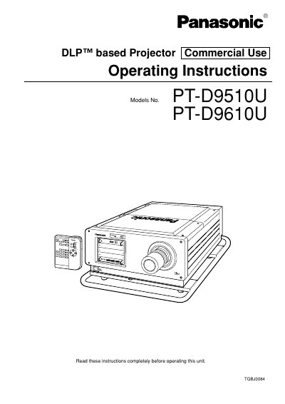 Panasonic PT-D9510U/PT-D9610U DLP Projector Operating Instructions - cover page