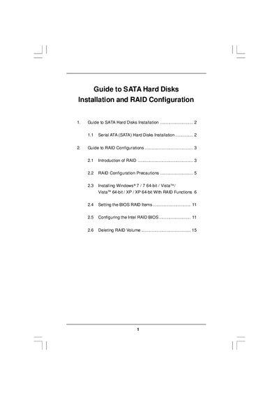 Intel SATA Hard Disks Installation and RAID Configuration Guide - cover page