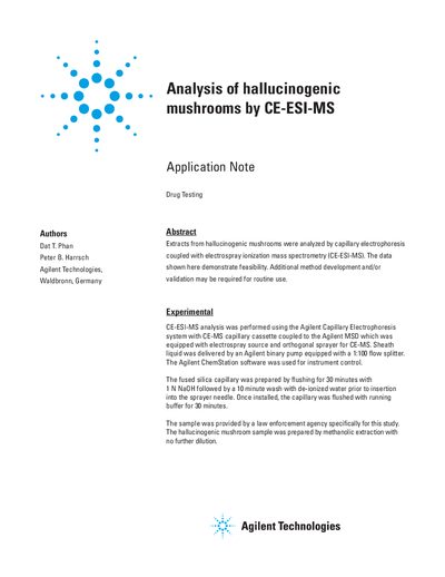 Agilent Analysis of Hallucinogenic Mushrooms by CE-ESI-MS Application Note - cover page