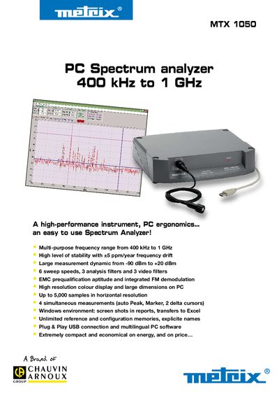 Chauvin Arnoux MTX 1050 PC Spectrum Analyzer Handbook - cover page