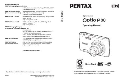 Pentax Optio P80 Digital Camera Operating Manual - cover page