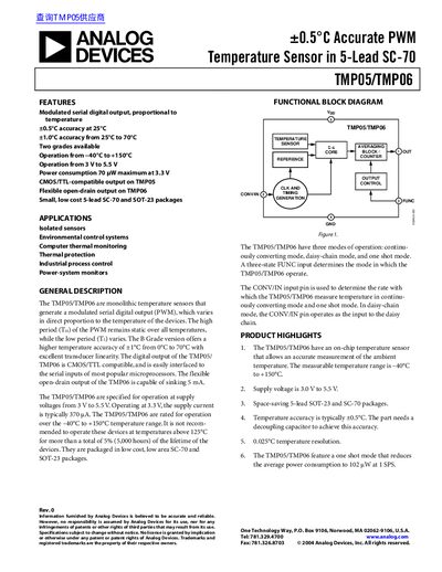 Analog Devices TMP05/TMP06 Datasheet - cover page