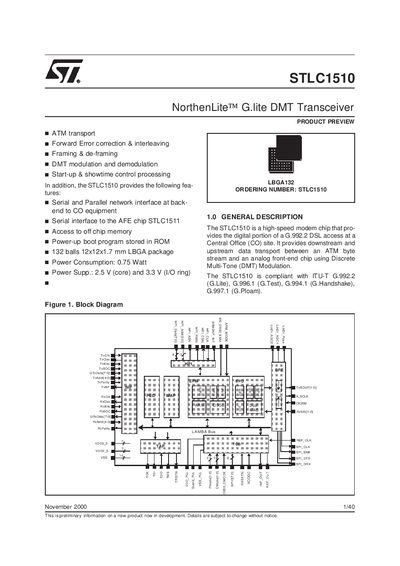 STMicroelectronics STLC1510 G.lite DMT Transceiver Datasheet - cover page