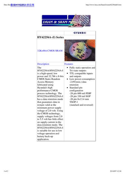 Hyundai HY62256A-(I) Series 32Kx8bit CMOS SRAM Datasheet - cover page