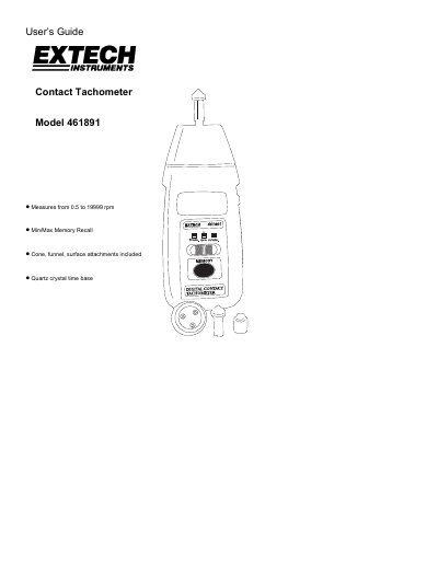 Extech 461891 Digital Tachometer User's Guide - cover page