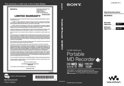 Sony MZ-RH910 Walkman User Manual - cover page