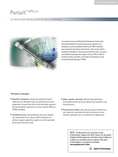 Varian Pursuit UPS 2.4 HPLC Column Product Leaflet - cover page