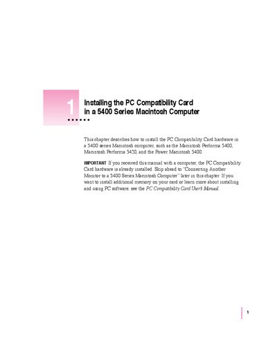 apple Installing the PC Compatibility Card in a 5400 Series Macintosh Computer Guide - cover page