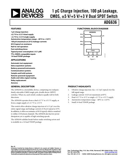 Analog Devices ADG636 Datasheet Rev B - cover page