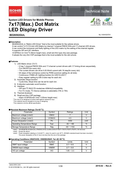 ROHM BD26502GUL Technical Note - cover page