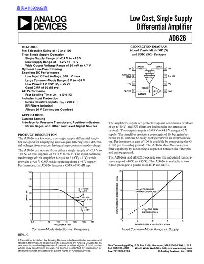 Analog Devices AD626 Datasheet