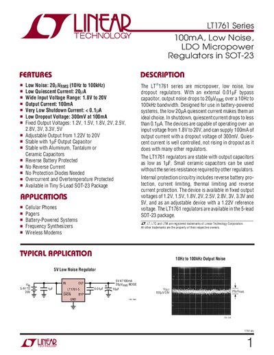 Linear Technology LT1761 Series Datasheet - cover page
