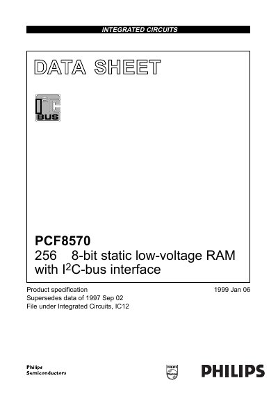 Philips PCF8570 Integrated Circuit Datasheet - cover page