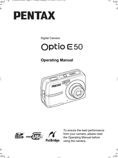 PENTAX digital camera optio E50 Operating Guide  - cover page