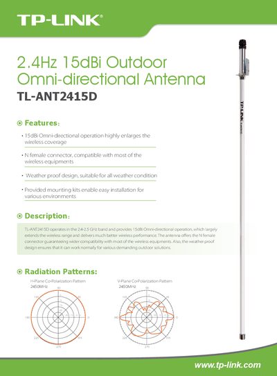 TP-Link TL-ANT2415D 2.4 GHz 15 dBi Outdoor Omni-directional Antenna User Guide - cover page