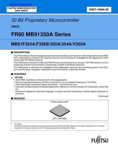Fujitsu FR60 MB91350A Series Microcontroller Datasheet - cover page