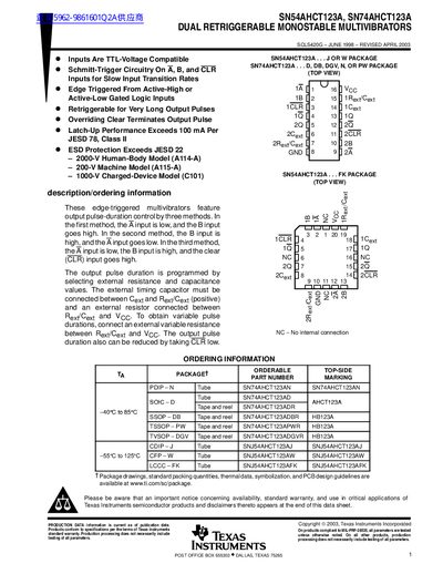 Texas Instruments SN54AHCT123A/SN74AHCT123A Datasheet - cover page