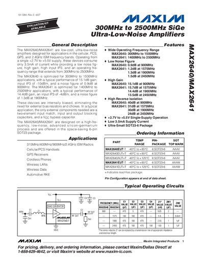 Maxim MAX2640/MAX2641 Low-Noise Amplifier Datasheet - cover page