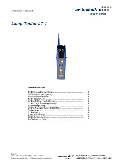 Meyer LT 1 Lamp Tester User Manual