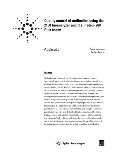 Agilent 2100 bioanalyzer Protein 200 Plus Assay Application Note - cover page