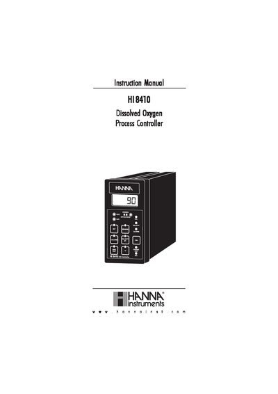 Hanna Instruments HI 8410 Dissolved Oxygen Process Controller Instruction Manual - cover page