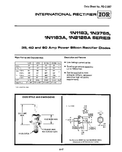 International Rectifier 1N1183/1N3765/1N1183A/1N2128A Series Datasheet - cover page