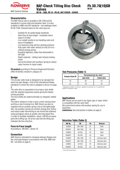 NAF NAF 526520-528630 NAF-Check Check Valve Data Sheet - cover page