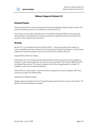 Agilent EZChrom Elite 3.3.1 Impact Analysis - cover page