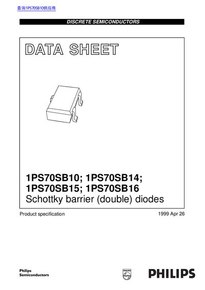 PHILIPS 1PS70SB10; 1PS70SB14; 1PS70SB15; 1PS70SB16 handbook - cover page