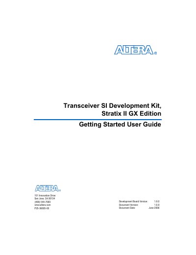 Altera Transceiver SI Development Kit Stratix II GX Edition Getting Started User Guide - cover page