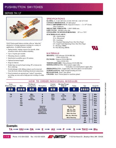 E-SWITCH PUSHBUTTON SWITCHES SERIES TA/LT - cover page