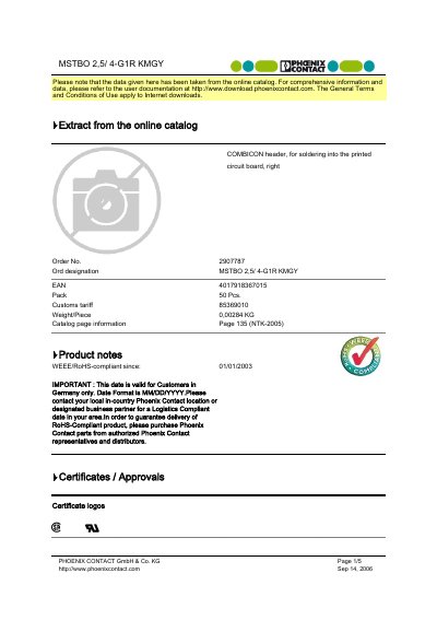 Phoenix Contact MSTBO 2,5/4-G1R KMGY Product Data Sheet - cover page