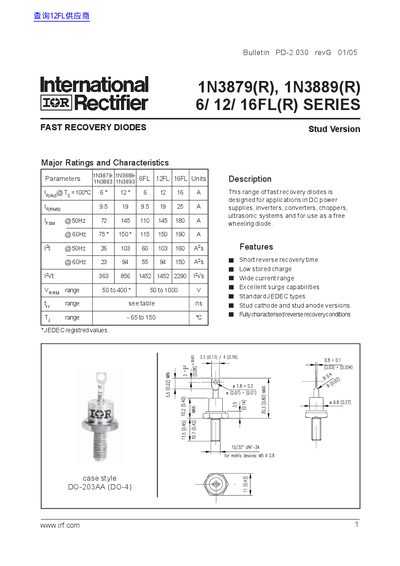 International Rectifier 1N3879(R) 1N3889(R) 6FL(R) 12FL(R) 16FL(R) SERIES handbook - cover page