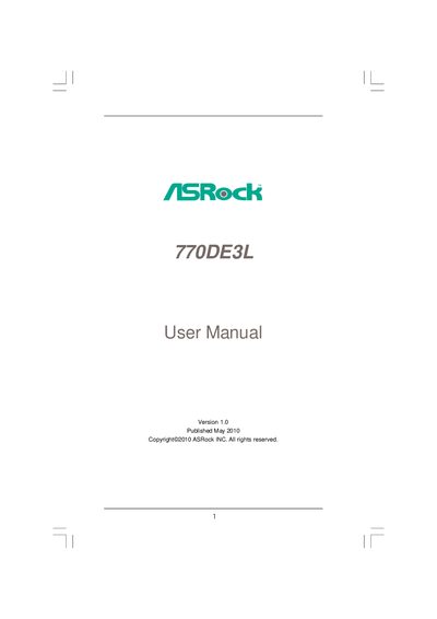 ASRock 770DE3L Motherboard User Manual - cover page