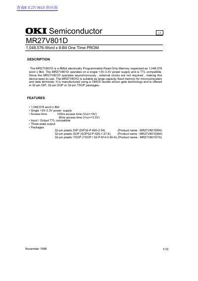 OKI Semiconductor MR27V801D 1M x 8-bit PROM Datasheet - cover page