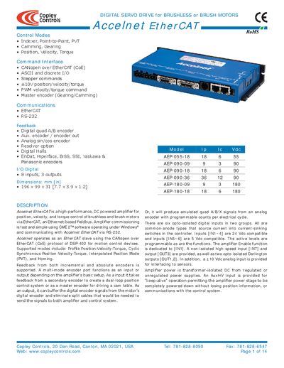 Copley Controls Accelnet EtherCAT Digital Servo Drive Manual - cover page