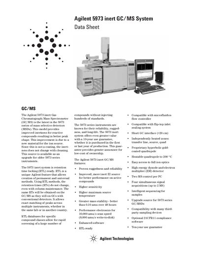 Agilent 5973 Inert GC/MS System Data Sheet - cover page